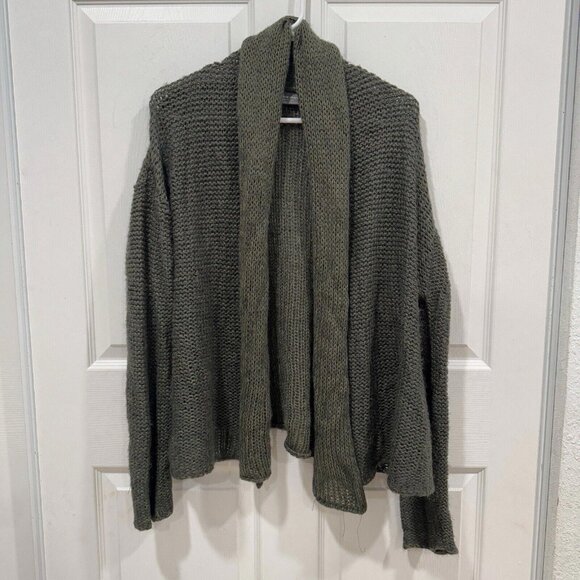 Wooden Ships Green Cardigan Women’s M/L Open Knit Lightweight Earth Tone Natural - Picture 2 of 9